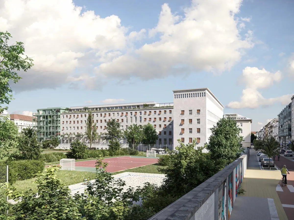 Blick über den Theresianumpark: Freie Sicht über 400 Meter weit.